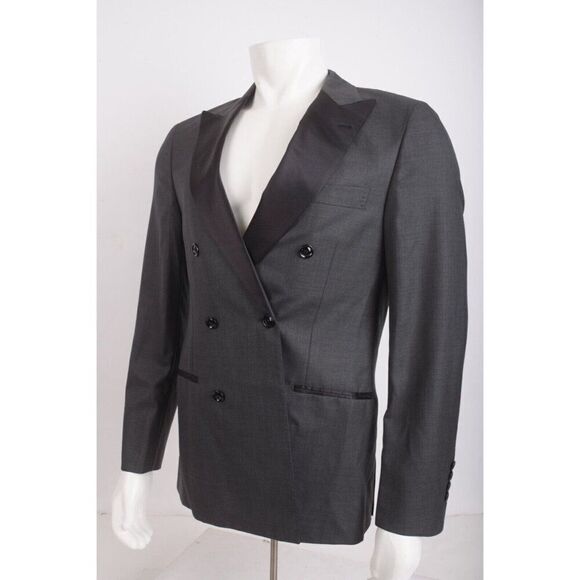 Brunello Cucinelli Tuxedo Jacket Blazer Satin Trim IT 48 US 36 Gray Black NWT - Picture 3 of 6